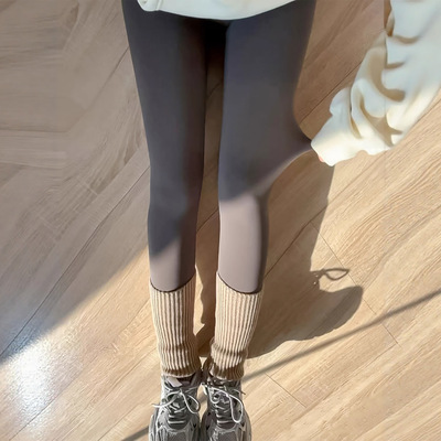 咖色鲨鱼裤女外穿2025新款秋冬加绒加厚瑜伽裤高腰紧身显瘦打底裤