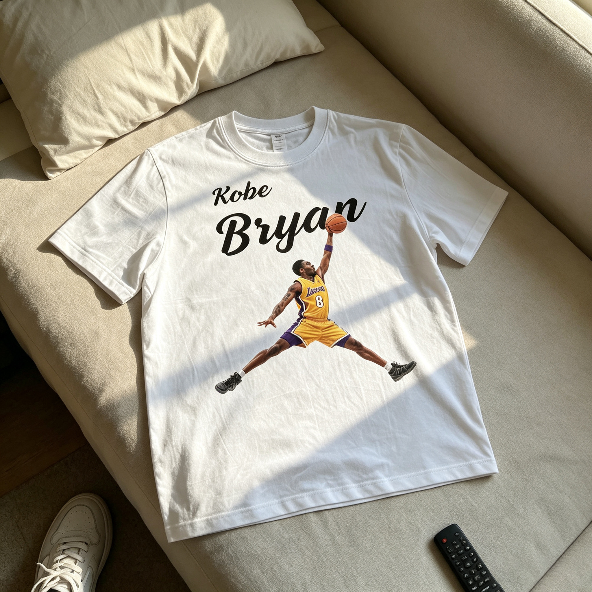 LAKERS 科比湖人印花恤男 纯棉短袖潮牌半袖 白色运动篮球短袖