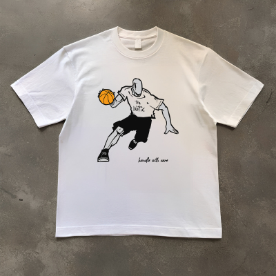 AND1篮球印花不掉色 纯棉运动宽松230克重磅不透纯棉短袖