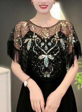 亮片流苏披肩女外搭配裙子百搭夏季薄款高级感套头斗篷罩衫小坎肩