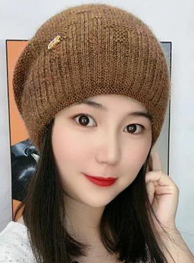 冬季保暖帽子女堆堆帽妈妈款时尚洋气加厚护耳针织毛线帽2025新款
