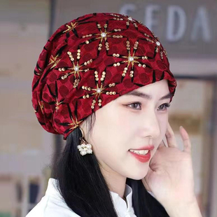 秋季薄款堆堆帽空调帽新款洋气百搭时尚头巾帽包头帽遮白发帽子女