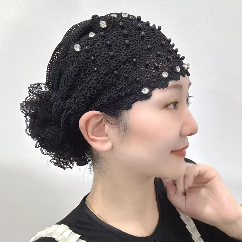 钉珠包头帽薄款2025新款盘发头花头巾帽春秋款民族风遮白发帽子女