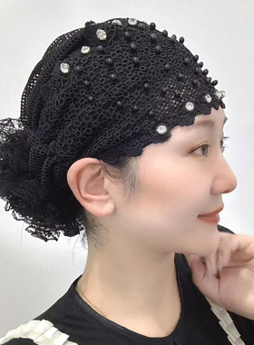 钉珠包头帽薄款2025新款盘发头花头巾帽春秋款民族风遮白发帽子女