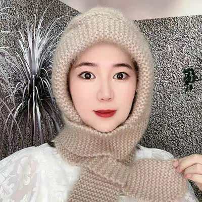 2025新款帽子围巾一体包头帽秋冬保暖中老年加厚护耳针织毛线帽女