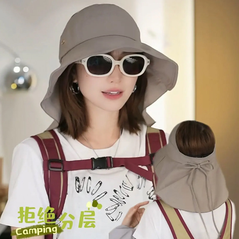 空顶渔夫帽遮阳帽女夏季防紫外线2025新款时尚百搭帽子大檐防晒帽