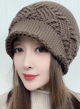 2025新款帽子女冬季保暖护耳时尚洋气中老年人针织毛线帽包头帽女