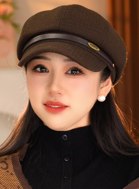 英伦复古八角贝雷帽女春秋显脸小洋气春天保暖画家报童帽鸭舌帽女