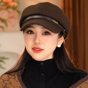 英伦复古八角贝雷帽女秋冬显脸小洋气冬天保暖画家报童帽鸭舌帽女