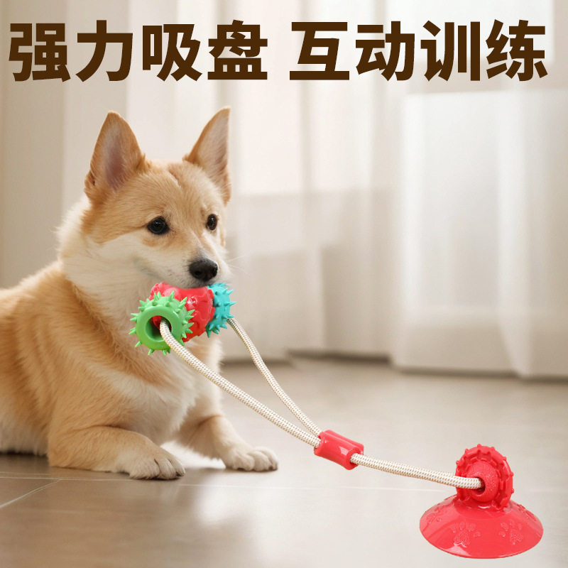 宠物用品狗狗玩具吸盘强拉绳粗磨牙自嗨解闷互动漏食球咬不烂跨境