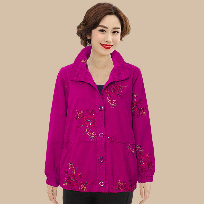 中老年女装长袖绣花纯棉休闲外套图片