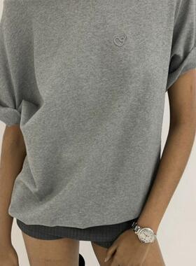 正确版｜ 易梦玲同款Ao～圆领斜肩廓形休闲T恤｜Top上装｜灰色