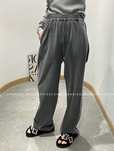 HanniSole百搭显瘦 做旧灰色牛仔棉长裤