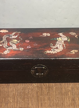仿古檀木雕贝壳龙凤呈祥扣盖首饰盒文玩收藏实木收纳盒28x15x10cm