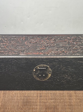 老式仿古檀木祥云龙木雕收纳盒复古做旧首饰盒收藏摆件40*15*23cm
