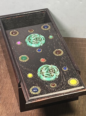 仿古血檀木抽拉盒收纳盒实木镶嵌多宝首饰盒卯隼木盒约28*15*10cm