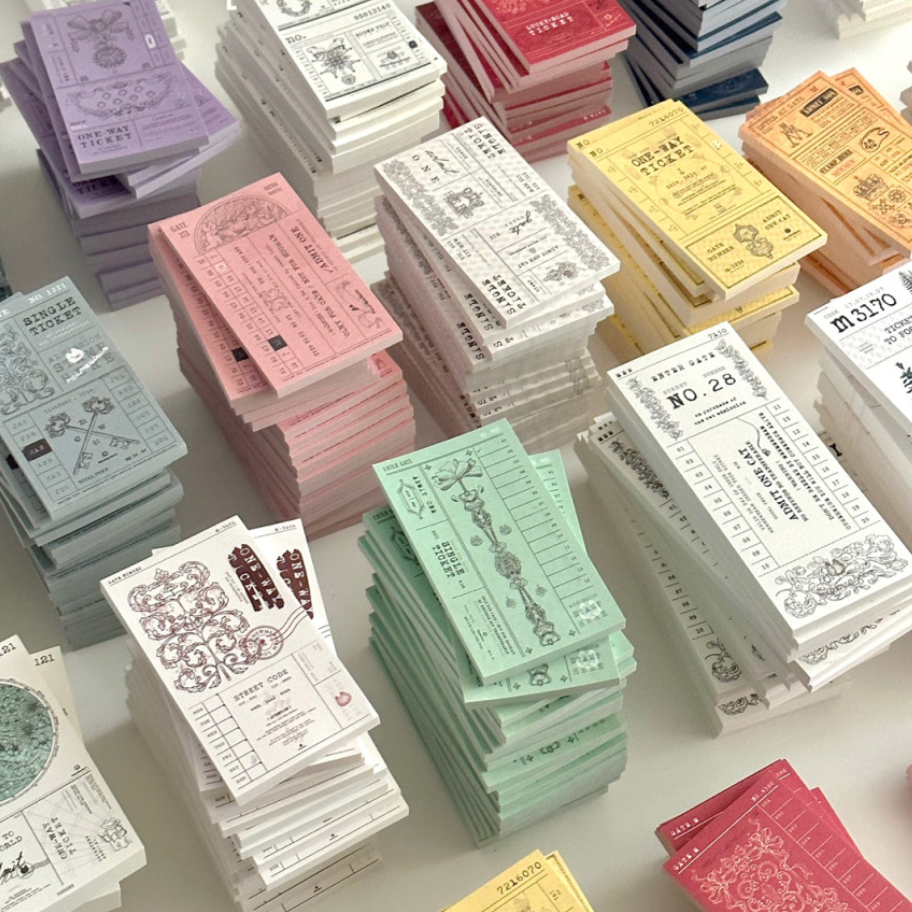 韩国正品mewmewbeam多彩复古票据拍纸本便签本留言本拼贴手账素材