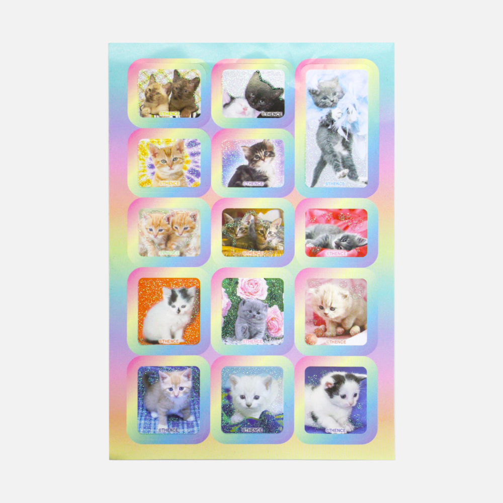 韩国正品thence 猫咪亮片咕卡手帐日记装饰贴纸Sticker_Kittens