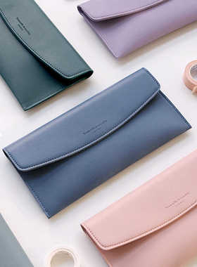 韩国正品iconic 简约扁平款按扣皮质收纳笔袋学生文具袋pencase