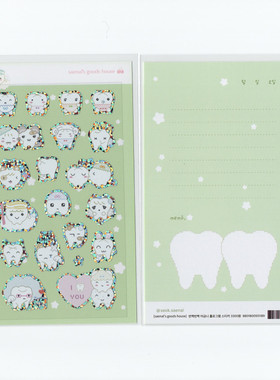 韩国正品seok saenal 可爱牙齿咕卡铁镭射手账日记装饰全息贴纸