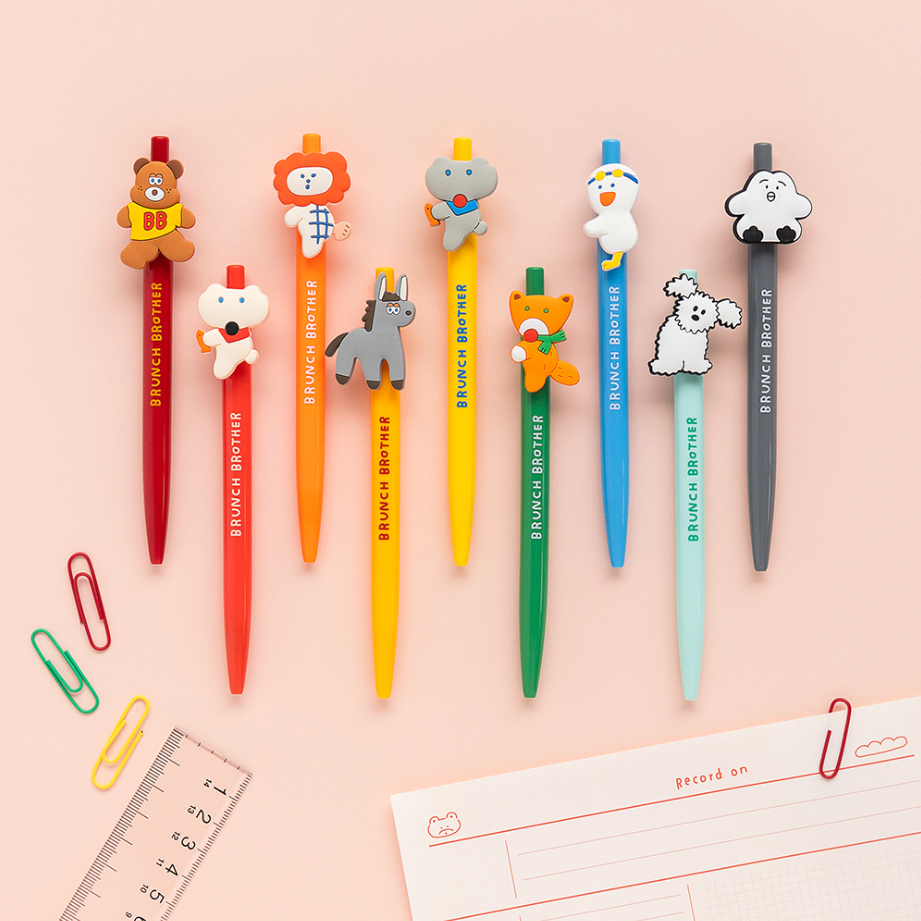 韩国正品romane 可爱卡通BB按动黑色0.4mm中性笔水笔gelpen v.3