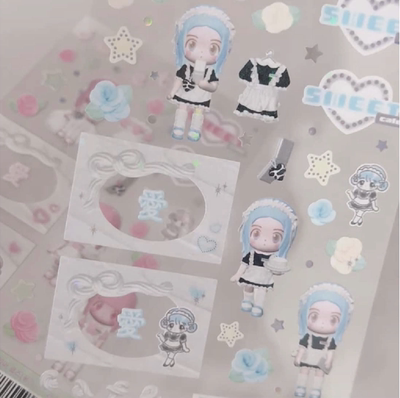 coraltree建模女孩亮片手帐贴纸