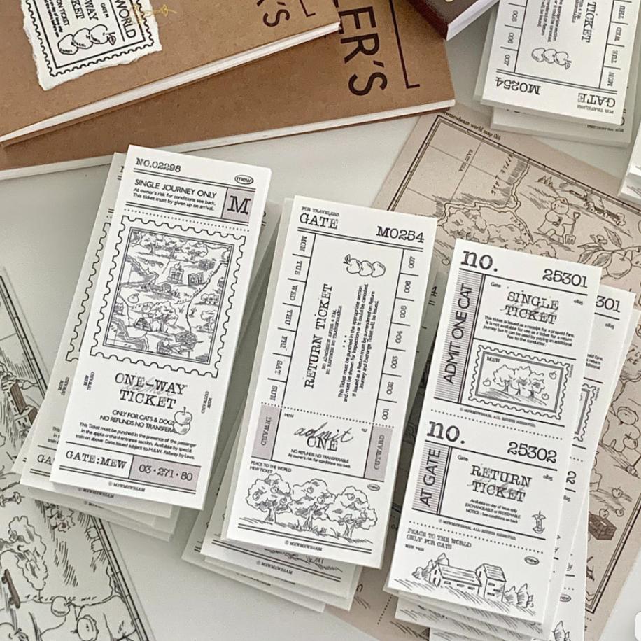 韩国正品mewmewbeam 复古票据拍纸本便签本留言本手账拼贴素材纸