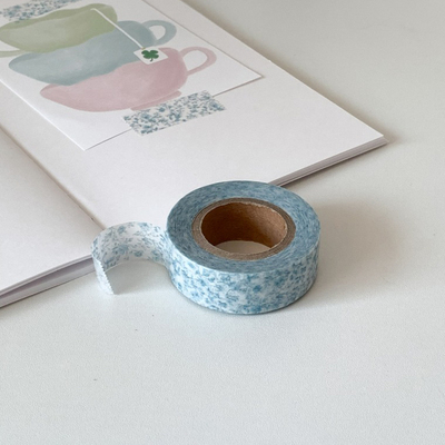 韩国正品popo factory美纹花纹手帐装饰贴纸质胶带Mist Blue 15mm