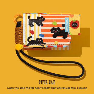 适用苹果airpods4保护壳airpodspro2保护套airpod2pro耳机壳air4盒ipodpro二代ipods3蓝牙连体式皮质条纹黑猫