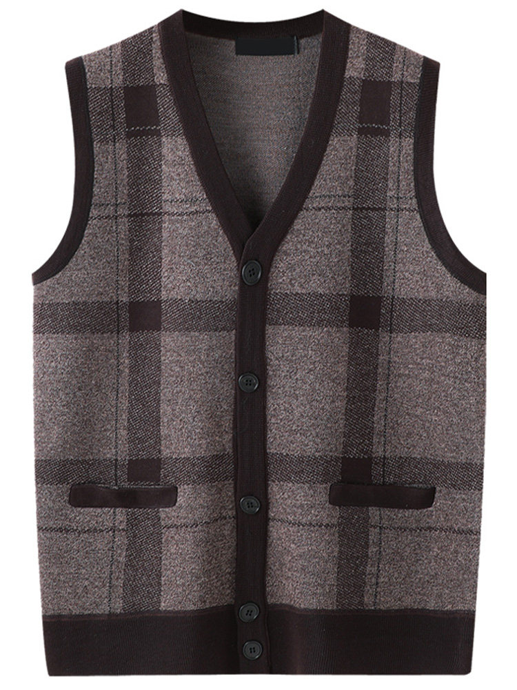 아빠 양털 조끼 남자 조끼 할아버지 민소매 스웨터 브이넥 중노인 가디건 모직 노인