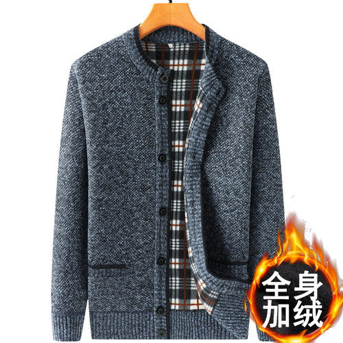 开衫中老年人加绒加厚爷爷保暖