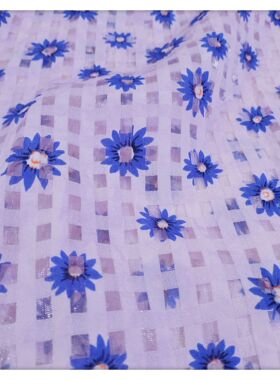 蓝色小花 欧根格纹纱半透裙撑挺阔衬衣裙子面料 145门幅140g