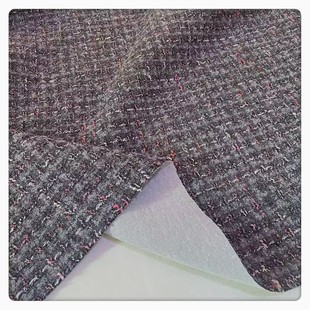 深灰色带彩色纱线反面加衬编织含毛粗花呢小香风外套裙子秋冬布料