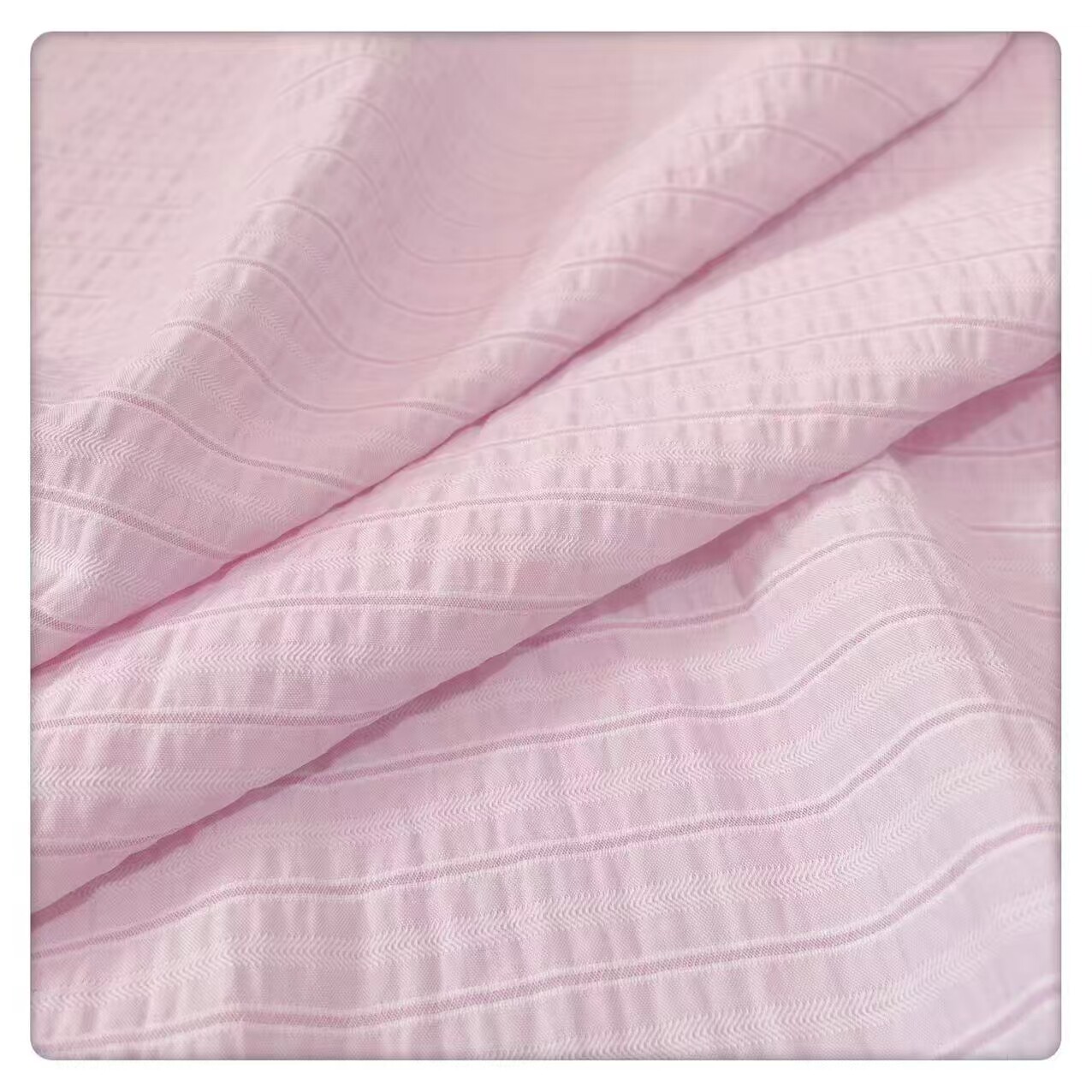 温柔浅粉底条纹提花泡泡纱涤棉面料 衬衣连衣裙童装吊带春夏布料