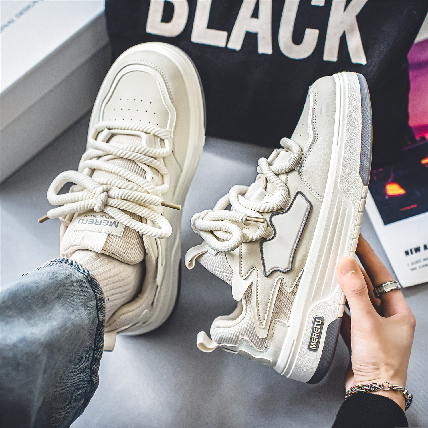 潮牌男鞋春季百搭痞帅厚底增高面包板鞋学生休闲运动软底小白潮鞋,流行男鞋,休闲板鞋,淘宝优惠券,粉丝福利购,淘宝优惠卷