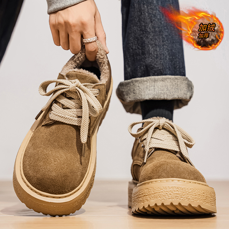 工装男鞋冬季加绒保暖棉鞋复古英伦大头休闲皮鞋厚底户外马丁潮鞋
