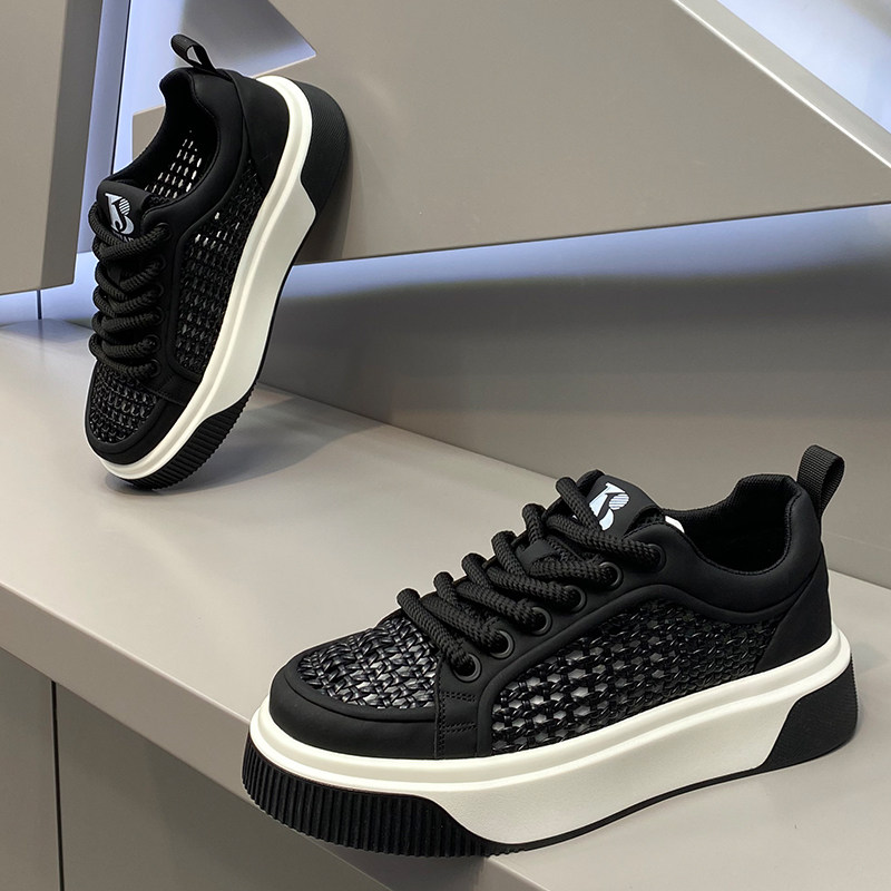 爆款网红男鞋夏季网面镂空网鞋2026新款潮牌百搭休闲运动厚底板鞋