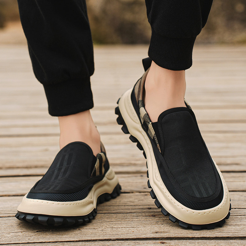 男鞋2026新款春季透气一脚蹬老北京帆布旅游厚底防滑运动休闲春秋