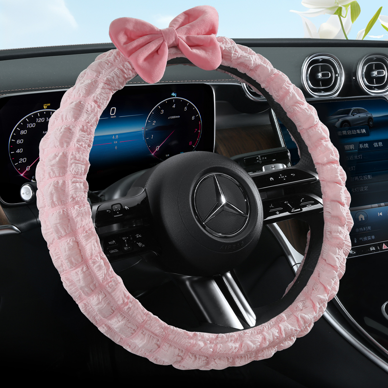 新款方向盘套四季樱花粉蝴蝶结装饰女高级感防滑超薄方向盘把套
