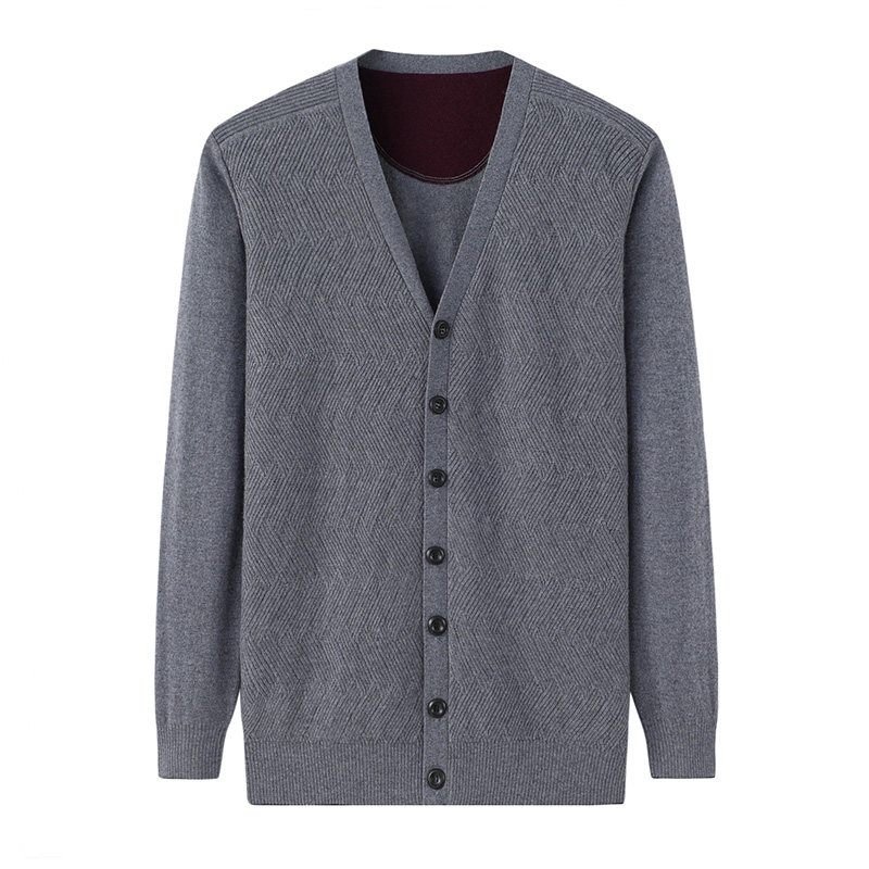 阿绒源山羊绒配色条纹男开衫v领商务针织中老年宽松爸爸外套毛衣