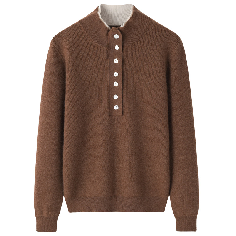 阿绒源双层半高领纯羊绒休闲女套