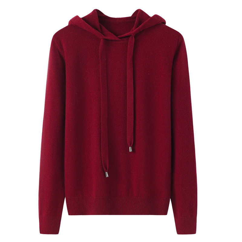阿绒源100山羊绒连帽女套衫红色带帽系带针织宽松学院风运动毛衣,女装/女士精品,羊绒衫,淘宝优惠券,粉丝福利购,淘宝优惠卷