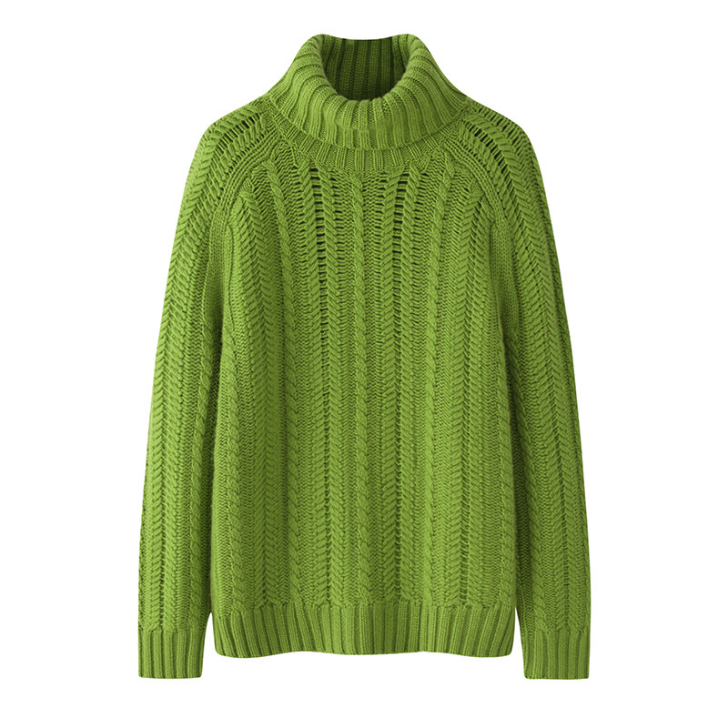 100%山羊绒网眼女套秋冬季可翻高领加厚6股粗针针织休闲减龄毛衣