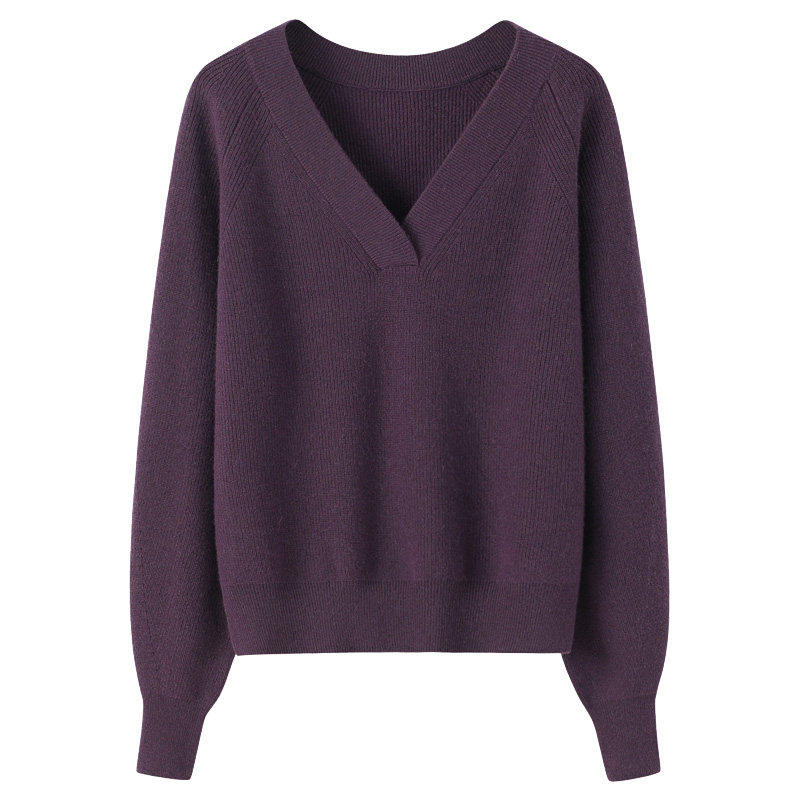 阿绒源100山羊绒V叠领女套衫厚元宝针紫色针织衫短款贴身穿毛衣,女装/女士精品,羊绒衫,淘宝优惠券,粉丝福利购,淘宝优惠卷