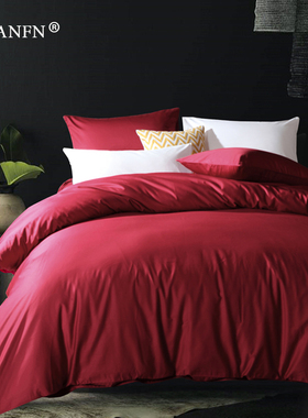 高端120支双股400TC纯棉贡缎婚庆四件套大红色全棉酒红色床上用品