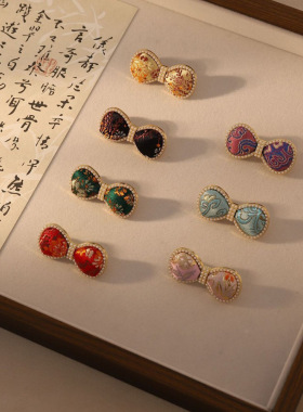 非遗宋锦蝴蝶结发夹手工女士边夹马年国风发饰一字夹批发零售