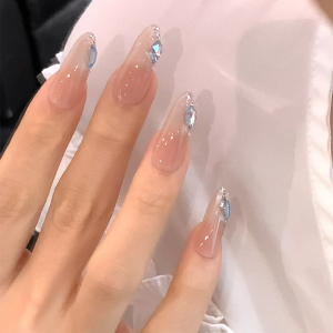 蓝烟/永远的仙女系列冰透裸色清新手工穿戴甲清冷日常美甲
