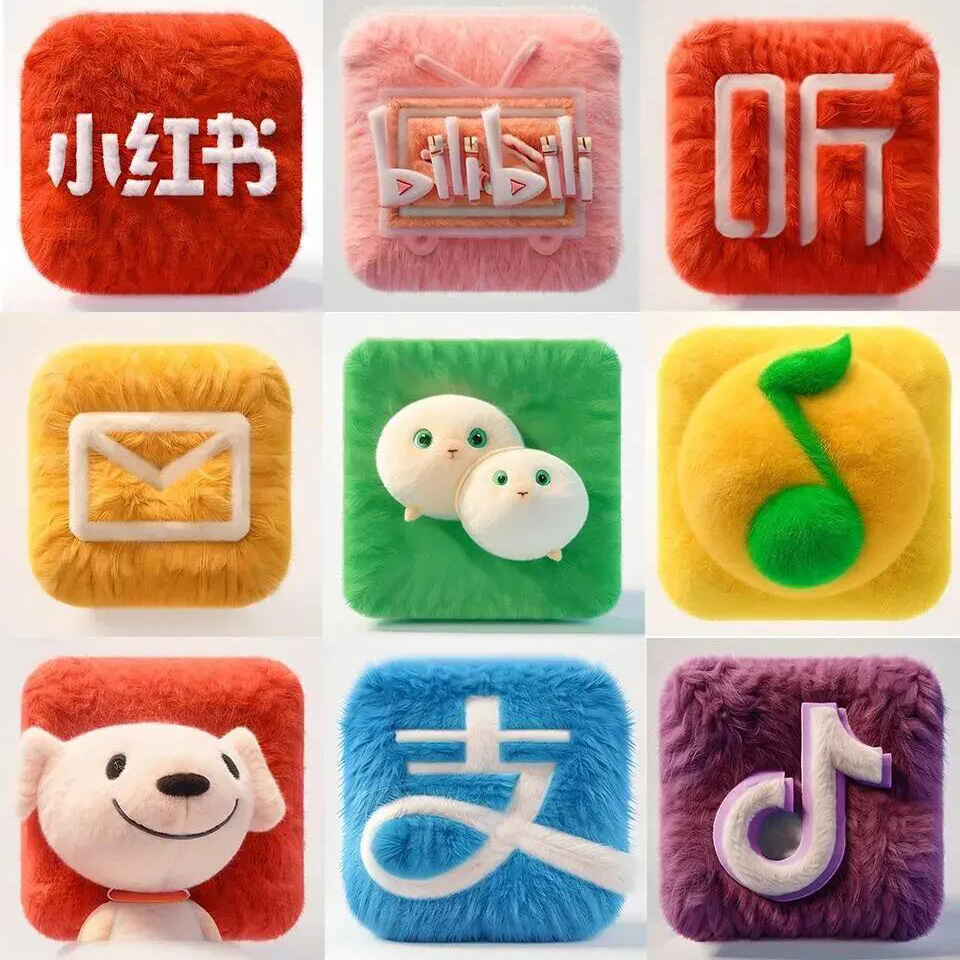 暖冬毛茸茸可爱好看治愈的夏日冰爽水嫩手机APP图标 苹果安卓都可