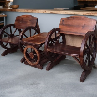 阳台户外庭院木制酒吧桌椅椅子茶几组合花园碳化实木单人车轮桌凳