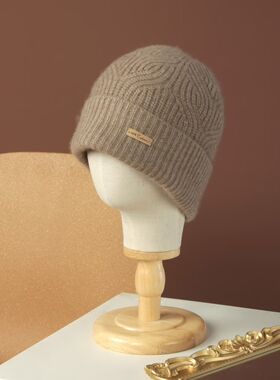 加厚保暖情侣款纯山羊绒针织缴花帽子学生帽